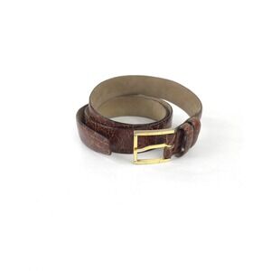 Brioni Genuine Croc Crocodile Leather Belt Brown Gold Buckle 43in